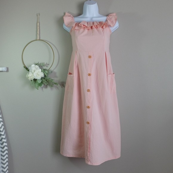 angashion Dresses & Skirts - Angashion Pink Ruffled Dress with Pockets Size Medium